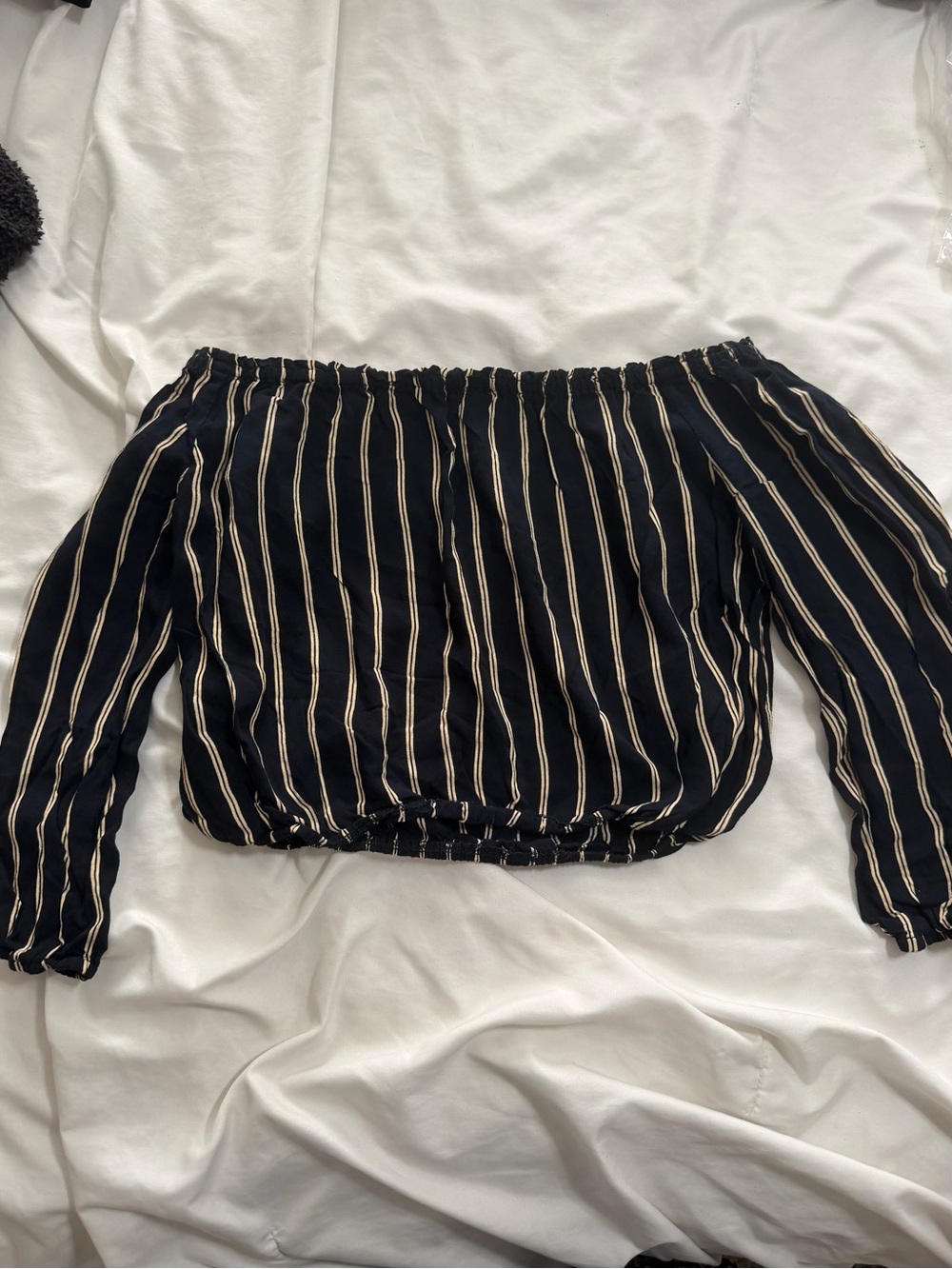 Brandy Melville Off-Shoulder Black Striped Long-Sleeve Top